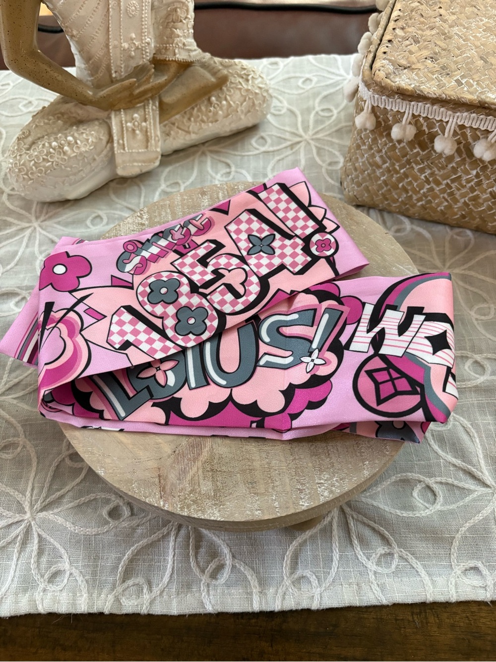 Pink Patterned Long Scarf / Bandeau